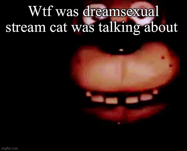 Idc if im too innocent js ruin my innocence already | Wtf was dreamsexual stream cat was talking about | image tagged in shocked freddy | made w/ Imgflip meme maker