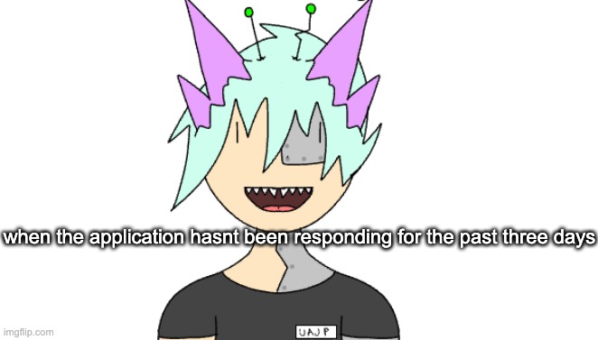 me trying to make 4k textures like | when the application hasnt been responding for the past three days | image tagged in radioactivian stare | made w/ Imgflip meme maker