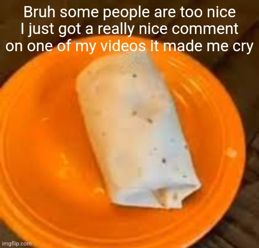 JimmyHere Burrito | Bruh some people are too nice I just got a really nice comment on one of my videos it made me cry | image tagged in jimmyhere burrito | made w/ Imgflip meme maker