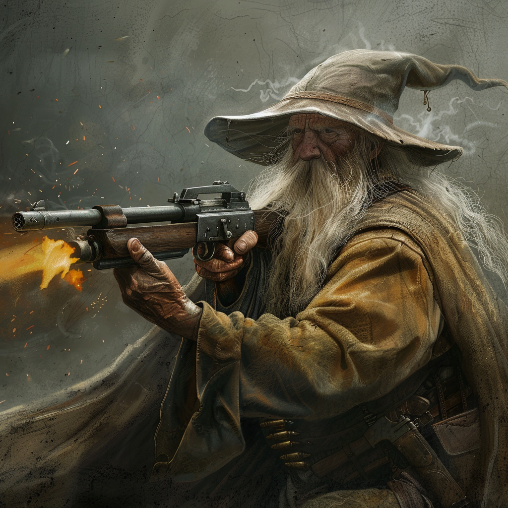 wizard with gun Blank Meme Template