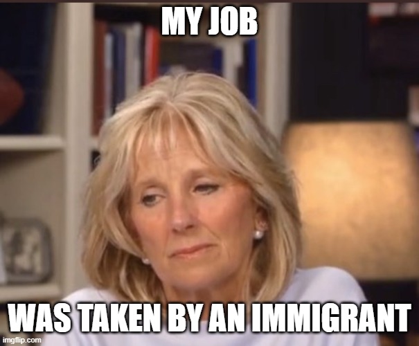 The Lost Job | MY JOB; WAS TAKEN BY AN IMMIGRANT | image tagged in jill biden meme | made w/ Imgflip meme maker