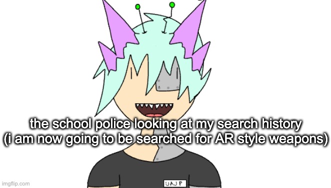 nah bro dont mind the "revolver for sale" on there | the school police looking at my search history
(i am now going to be searched for AR style weapons) | image tagged in radioactivian stare | made w/ Imgflip meme maker