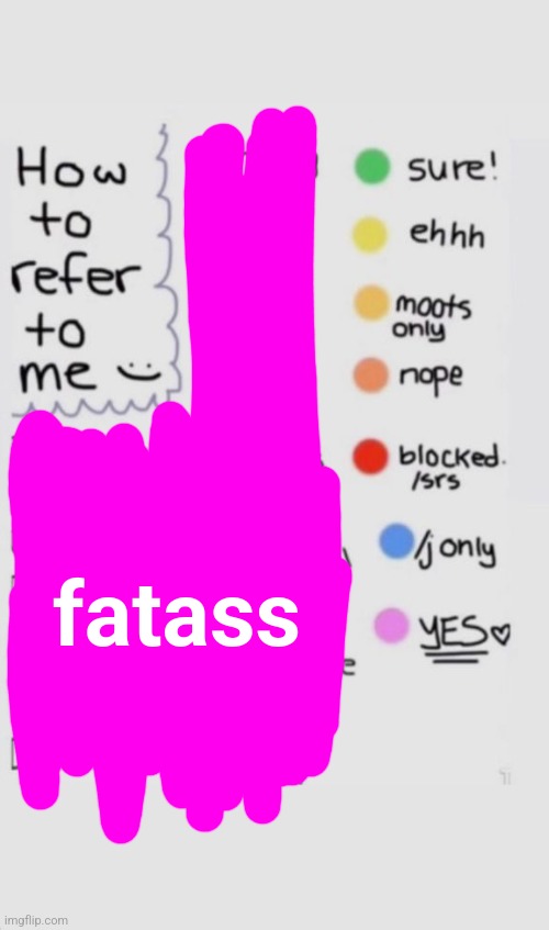 How To Refer To Me :) | fatass | image tagged in how to refer to me | made w/ Imgflip meme maker