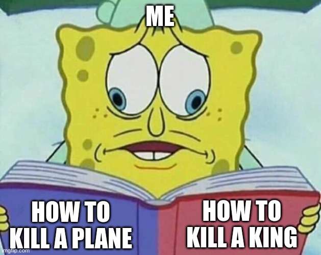 cross eyed spongebob | ME HOW TO KILL A PLANE HOW TO KILL A KING | image tagged in cross eyed spongebob | made w/ Imgflip meme maker