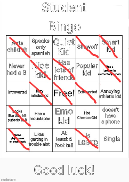 Student Bingo | image tagged in student bingo | made w/ Imgflip meme maker