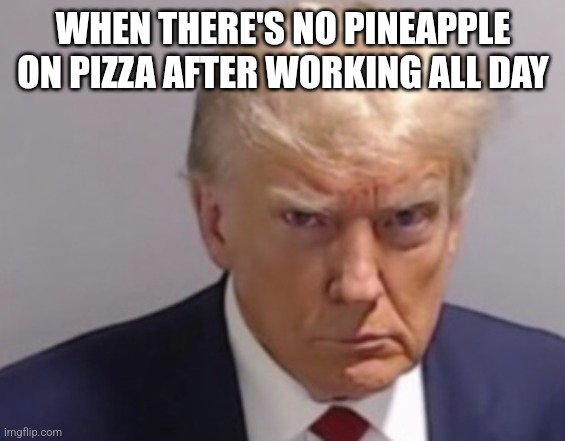 Trunp | WHEN THERE'S NO PINEAPPLE ON PIZZA AFTER WORKING ALL DAY | image tagged in trunp | made w/ Imgflip meme maker