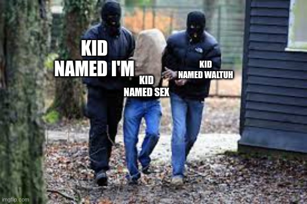 Kidnapping | KID NAMED I'M KID NAMED SEX KID NAMED WALTUH | image tagged in kidnapping | made w/ Imgflip meme maker