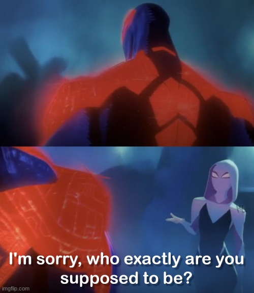 across spider-verse who are you supposed to be | image tagged in across spider-verse who are you supposed to be | made w/ Imgflip meme maker