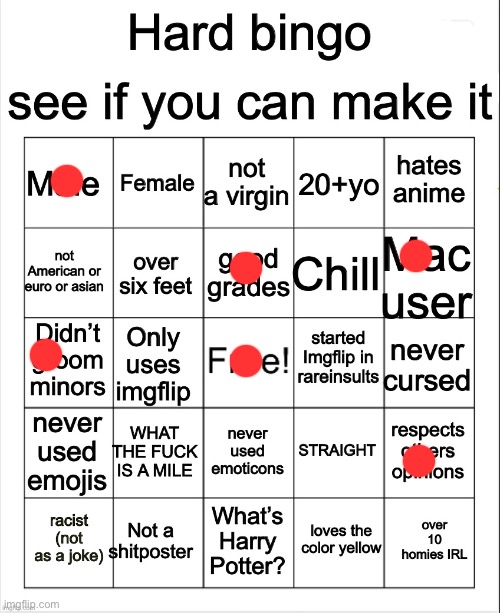 Hard Bingo by OwU | image tagged in hard bingo by owu | made w/ Imgflip meme maker