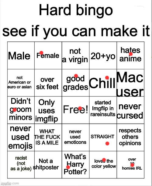 Hard Bingo by OwU | image tagged in hard bingo by owu | made w/ Imgflip meme maker