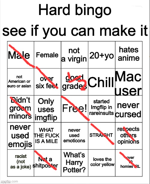 Hard Bingo by OwU | image tagged in hard bingo by owu | made w/ Imgflip meme maker