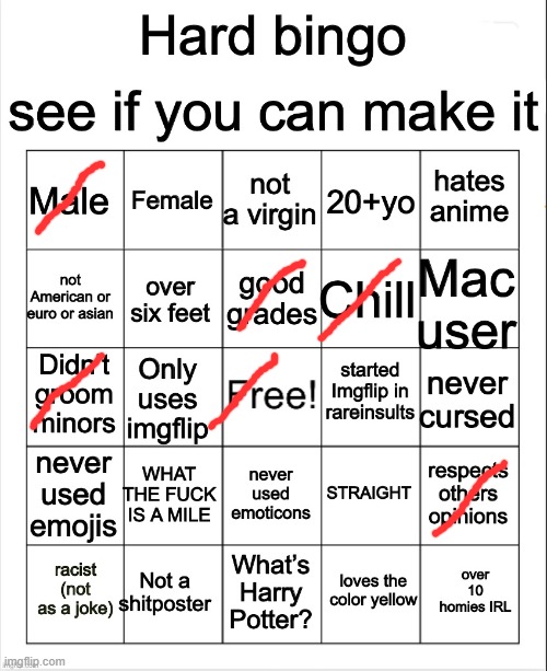 Hard Bingo by OwU | image tagged in hard bingo by owu | made w/ Imgflip meme maker
