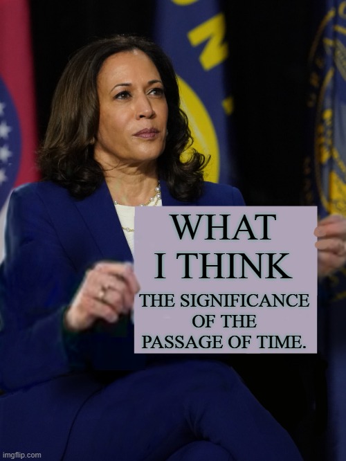 Very significant | WHAT I THINK; THE SIGNIFICANCE OF THE PASSAGE OF TIME. | image tagged in kamala harris holding sign | made w/ Imgflip meme maker