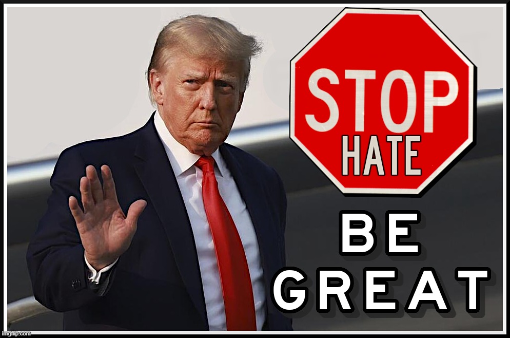 STOP THE HATE - you'll live longer... | STOP HATE; BE GREAT | image tagged in stop,hate,great,trump,maga,love | made w/ Imgflip meme maker