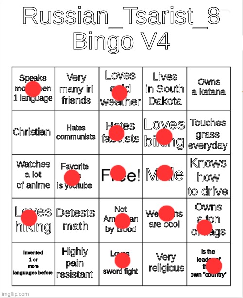 Russian_Tsarist_8 Bingo V4 | image tagged in russian_tsarist_8 bingo v4 | made w/ Imgflip meme maker