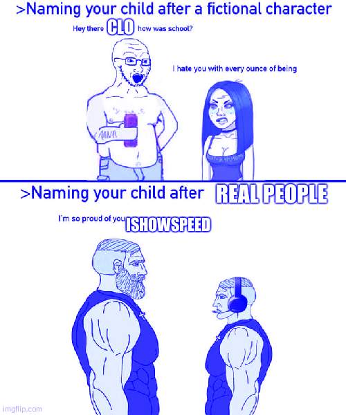 Naming your child after | CLO; REAL PEOPLE; ISHOWSPEED | image tagged in naming your child after | made w/ Imgflip meme maker