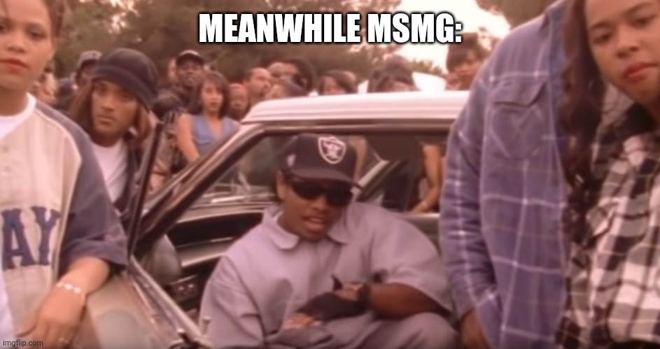 Fun stream: robots | MEANWHILE MSMG: | image tagged in eazy e rona in da hood | made w/ Imgflip meme maker