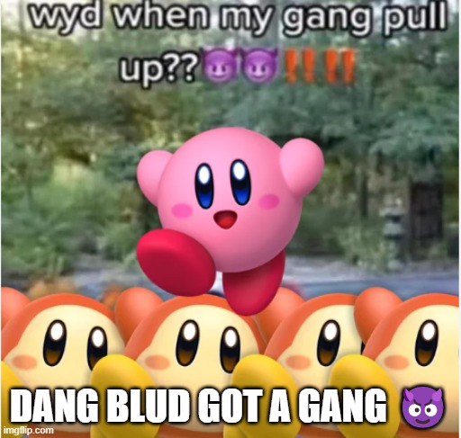 KIRBY with the GANG ? | DANG BLUD GOT A GANG 😈 | image tagged in kirby with the gang | made w/ Imgflip meme maker