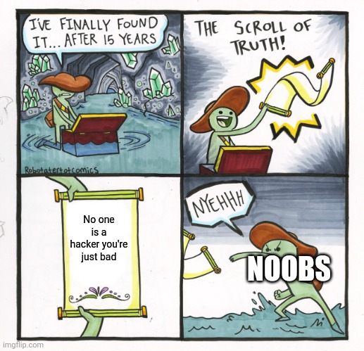 The Scroll Of Truth | No one is a hacker you're just bad; NOOBS | image tagged in memes,the scroll of truth,gaming,oh wow are you actually reading these tags | made w/ Imgflip meme maker