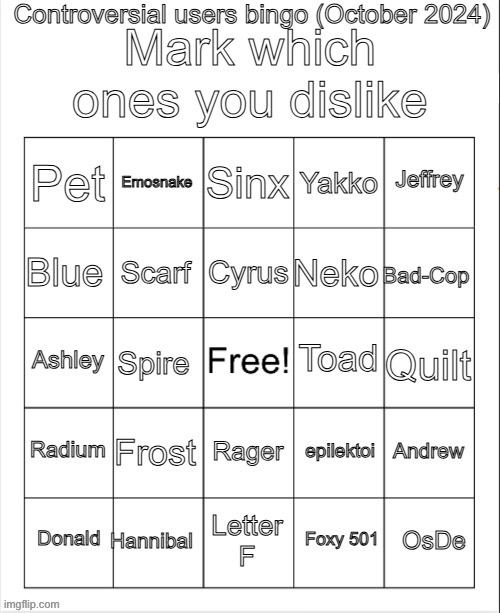 this needs updated because i’m a real thirteen year old now | image tagged in controversial users bingo october 2024 by neko | made w/ Imgflip meme maker