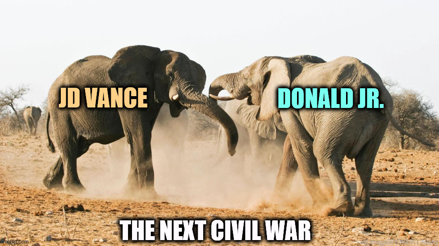 Who needs the Proud Boys? | JD VANCE; DONALD JR. THE NEXT CIVIL WAR | image tagged in civil war,j d vance,donald trump jr,maga,elephants | made w/ Imgflip meme maker