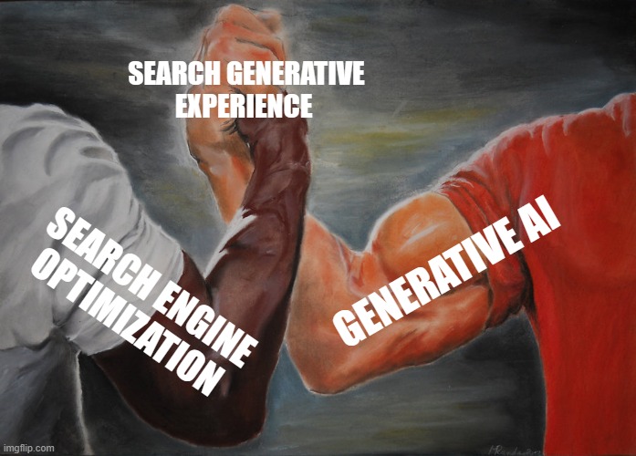 Epic Handshake Meme | SEARCH GENERATIVE EXPERIENCE; GENERATIVE AI; SEARCH ENGINE OPTIMIZATION | image tagged in memes,epic handshake | made w/ Imgflip meme maker