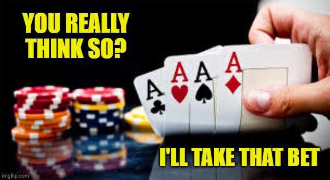 poker | YOU REALLY THINK SO? I'LL TAKE THAT BET | image tagged in poker | made w/ Imgflip meme maker