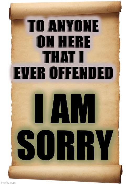 Blank | TO ANYONE ON HERE THAT I EVER OFFENDED; I AM SORRY | image tagged in blank | made w/ Imgflip meme maker