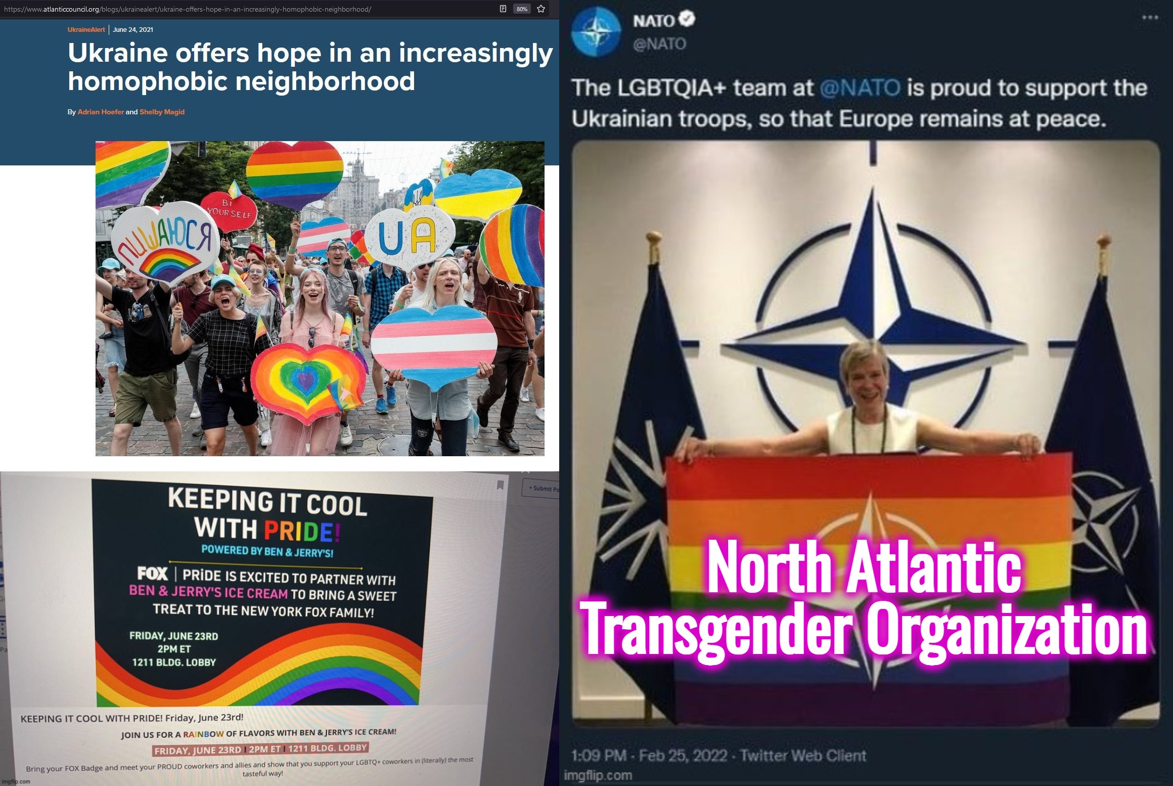 Russia: Real Soldiers on Their Border, No Gay Pride Marches in Their Army | North Atlantic Transgender Organization | image tagged in russia,ukraine,nato,israel,palestine | made w/ Imgflip meme maker