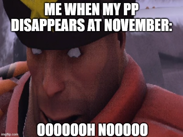 my PP at NNN | ME WHEN MY PP DISAPPEARS AT NOVEMBER:; OOOOOOH NOOOOO | image tagged in made in china | made w/ Imgflip meme maker