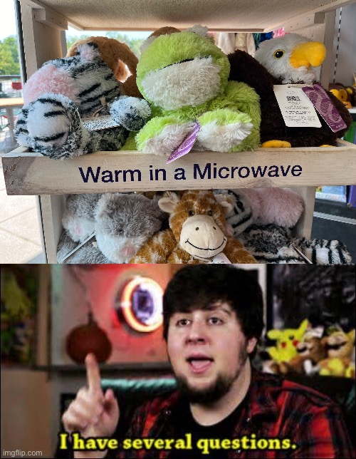 Ah yes, my favorite microwaveable snack, stuffed animal | image tagged in i have several questions,confusion,memes,funny,microwave | made w/ Imgflip meme maker