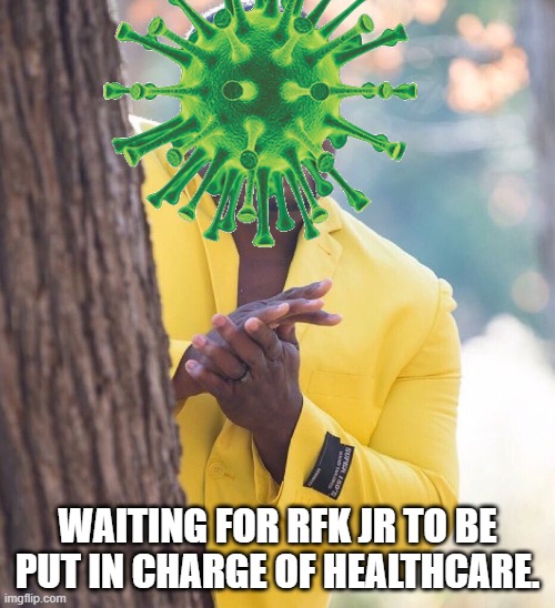 Black guy hiding behind tree | WAITING FOR RFK JR TO BE PUT IN CHARGE OF HEALTHCARE. | image tagged in black guy hiding behind tree | made w/ Imgflip meme maker