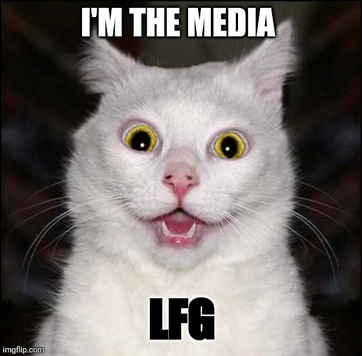 Citizen Journalism | I'M THE MEDIA; LFG | image tagged in crazy white cat with yellow eyes | made w/ Imgflip meme maker