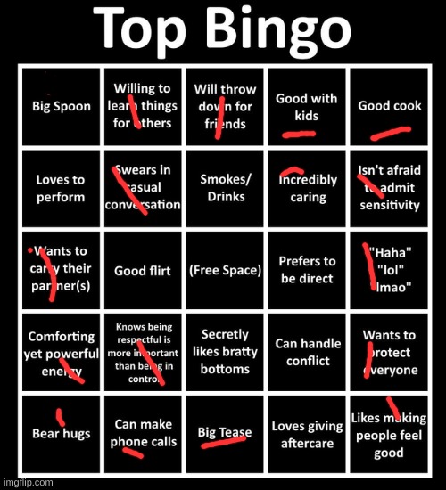 Top Bingo | image tagged in top bingo | made w/ Imgflip meme maker