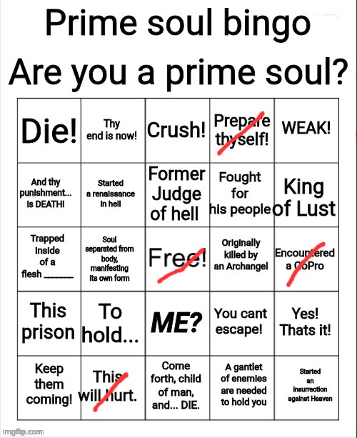 Prime soul bingo | image tagged in prime soul bingo | made w/ Imgflip meme maker