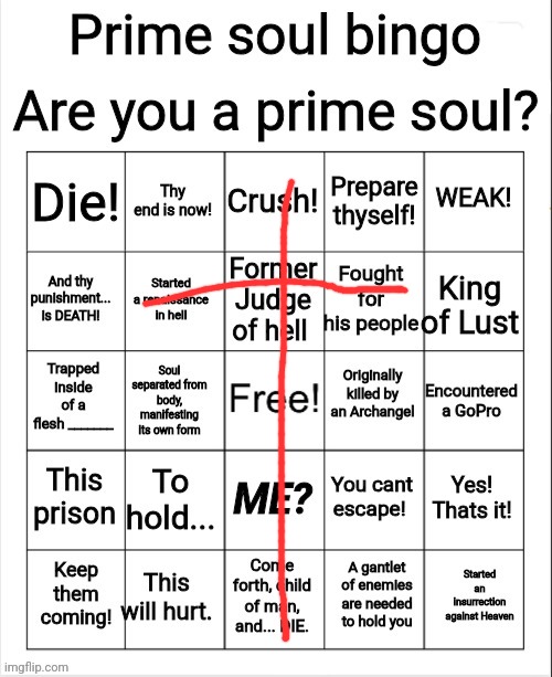 Prime soul bingo | image tagged in prime soul bingo | made w/ Imgflip meme maker