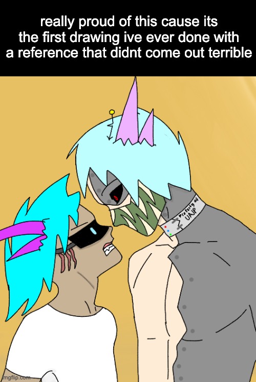 party riot gets verbally abused by his creator.png (finally decided on his name) | really proud of this cause its the first drawing ive ever done with a reference that didnt come out terrible | made w/ Imgflip meme maker