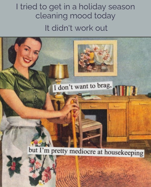 I Couldn't Seem To Find My Groove Today | I tried to get in a holiday season
cleaning mood today; It didn't work out | image tagged in funny memes,chores | made w/ Imgflip meme maker