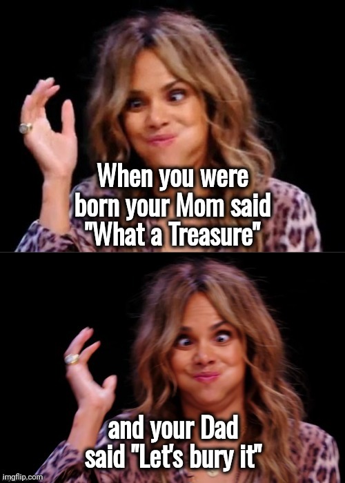 Lovely Halle Berry | When you were born your Mom said "What a Treasure" and your Dad said "Let's bury it" | image tagged in lovely halle berry | made w/ Imgflip meme maker