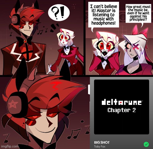 Deltarune ost is so peak | image tagged in hazbin hotel,alastor hazbin hotel,music,deltarune,spamton | made w/ Imgflip meme maker