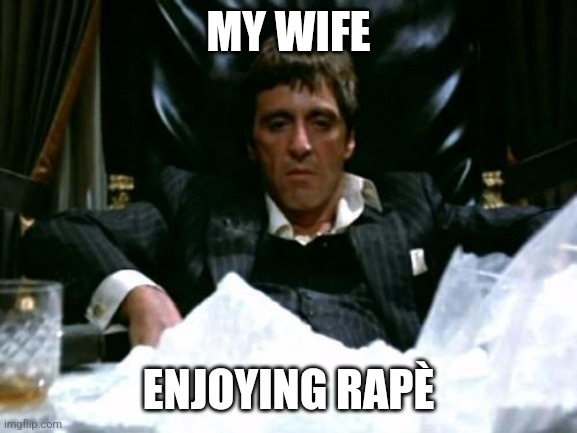 Tony Montana | MY WIFE; ENJOYING RAPÈ | image tagged in tony montana | made w/ Imgflip meme maker