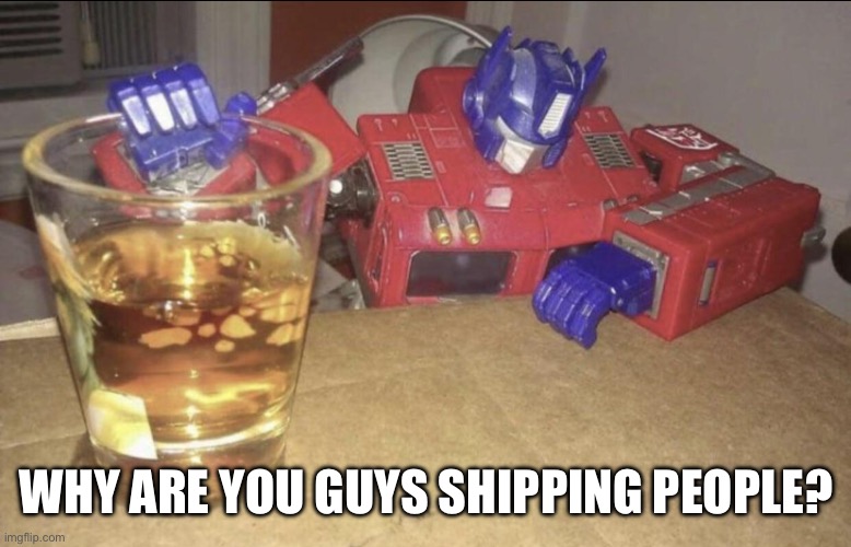 I haven’t seen this done here in forever | WHY ARE YOU GUYS SHIPPING PEOPLE? | image tagged in optimus high/drunk | made w/ Imgflip meme maker