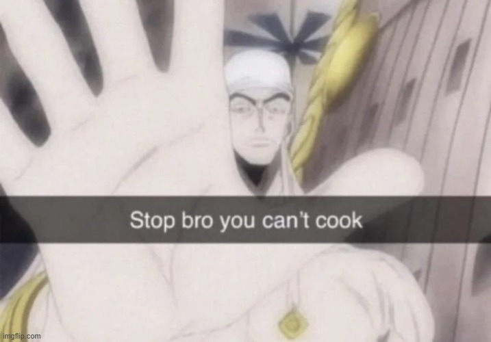 Stop bro you can't cook | image tagged in stop bro you can't cook | made w/ Imgflip meme maker