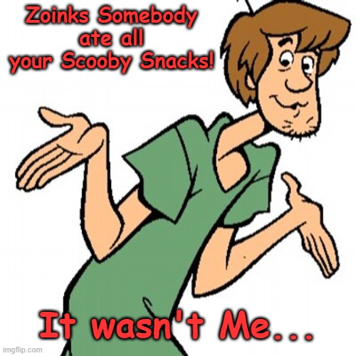 shaggy | Zoinks Somebody ate all your Scooby Snacks! It wasn't Me... | image tagged in funny memes | made w/ Imgflip meme maker