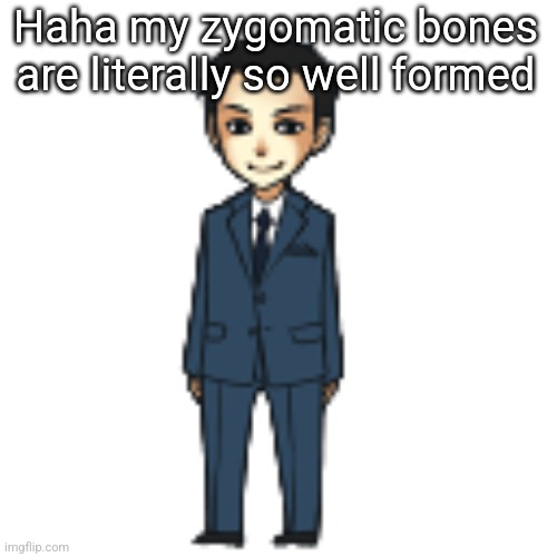/hj | Haha my zygomatic bones are literally so well formed | image tagged in moriarty but a shimeji | made w/ Imgflip meme maker