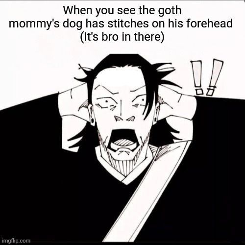 (I am bro) | When you see the goth mommy's dog has stitches on his forehead 
(It's bro in there) | made w/ Imgflip meme maker