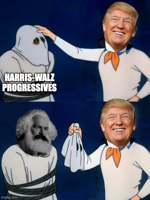 New Season of The Big Reveal Starting in January | HARRIS-WALZ PROGRESSIVES | image tagged in scooby doo mask reveal,the big reveal,trump,cultural marxism | made w/ Imgflip meme maker