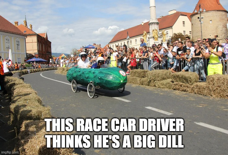 memes by Brad - Race car driver thinks he's a big dill - humor - | THIS RACE CAR DRIVER THINKS HE'S A BIG DILL | image tagged in sports,funny,cars,race,humor | made w/ Imgflip meme maker