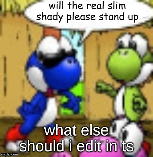 will the real slim shady please stand up | what else should i edit in ts | image tagged in will the real slim shady please stand up | made w/ Imgflip meme maker