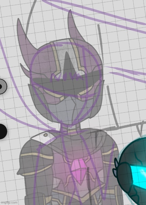 when the character design so unnecessarily complex you gotta have a reference image underneath the rough sketch | made w/ Imgflip meme maker